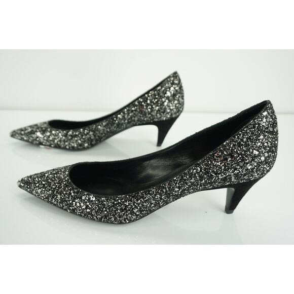 Saint Laurent Charlotte 55MM Super Black Glitter Pointy Toe Pumps - Picture 7 of 12